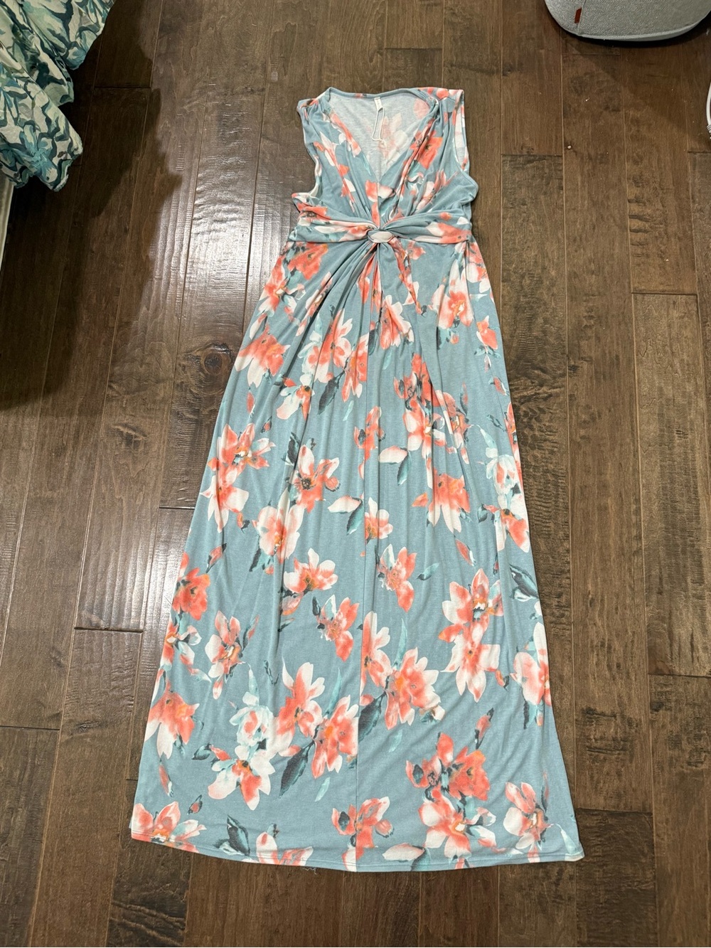 Pinkblush Teal Floral Twist-Front Maxi Dress with Coral Blooms